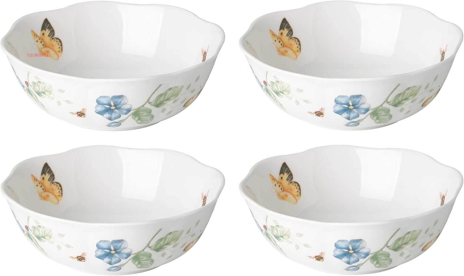 817046 Butterfly Meadow 6-Piece Tidbit Plate Set, White, 3.05 LB