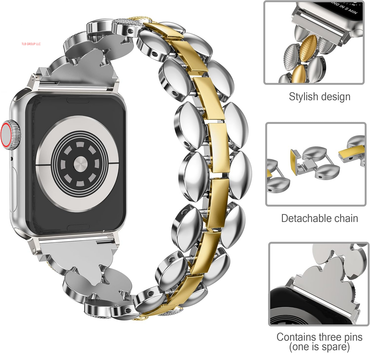 Elegant Metal Strap Compatible with Apple Watch Band 38Mm 40Mm 41Mm 42Mm Metal Fashion Women Replacement Strap Bracelet for Iwatch Series 10/9/8/7/6/5/4/3/2/1 Gold/Silver