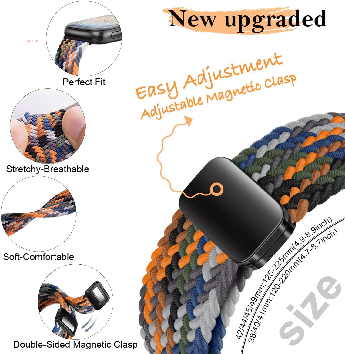 Magnetic Braided Stretchy Loop - Compatible with Apple Watch Band 42Mm 46Mm 40Mm 41Mm 44Mm 45Mm 38Mm Ultra/2 49Mm Women Men,Elastic Woven Fabric Nylon Strap for Iwatch Ultra Series 10 9 8 7 6 5 4 3 SE