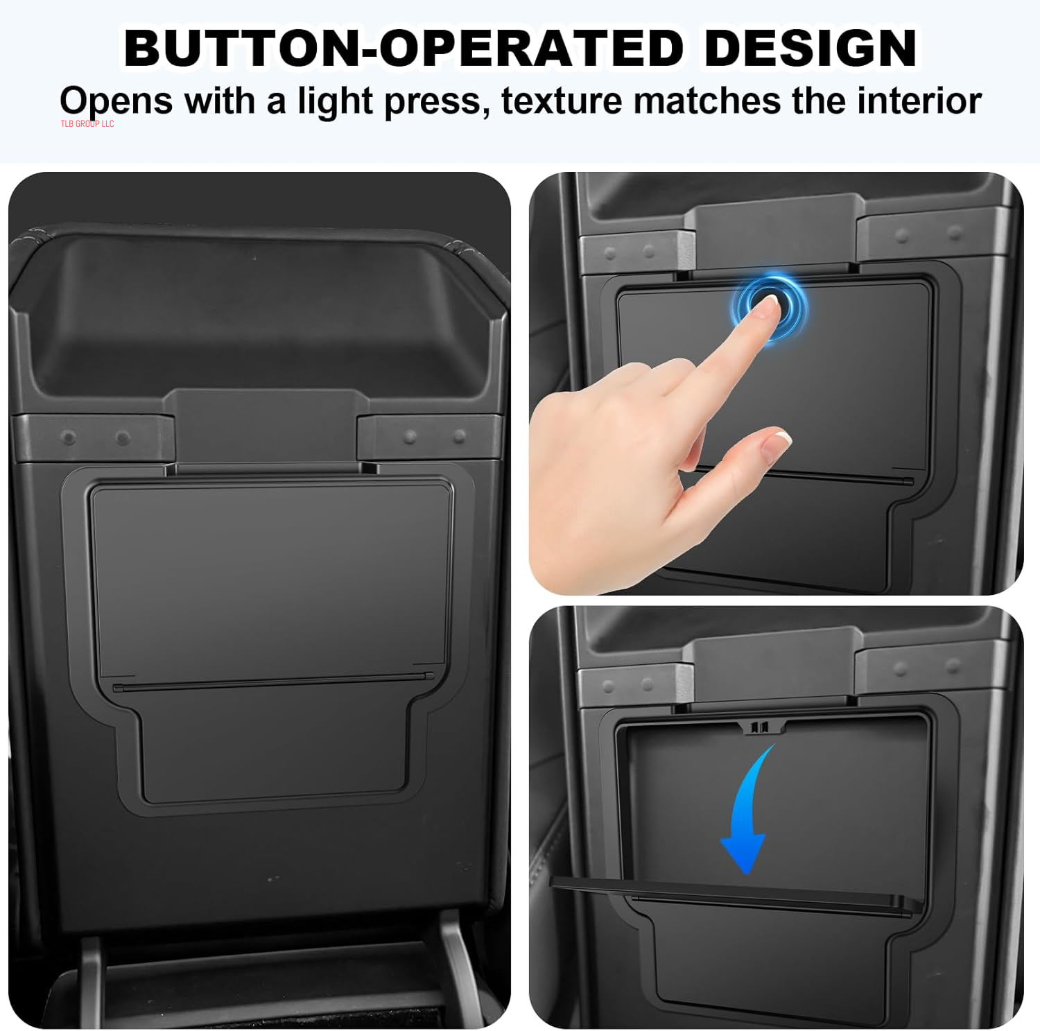6PCS Upgraded Center Console Organizer for Tesla Model 3 Highland 2024 2025 Accessories [Smooth Sliding] Armrest Tray Push Button Hidden Storage Box Cup Holder Wireless Charger Mat, Black