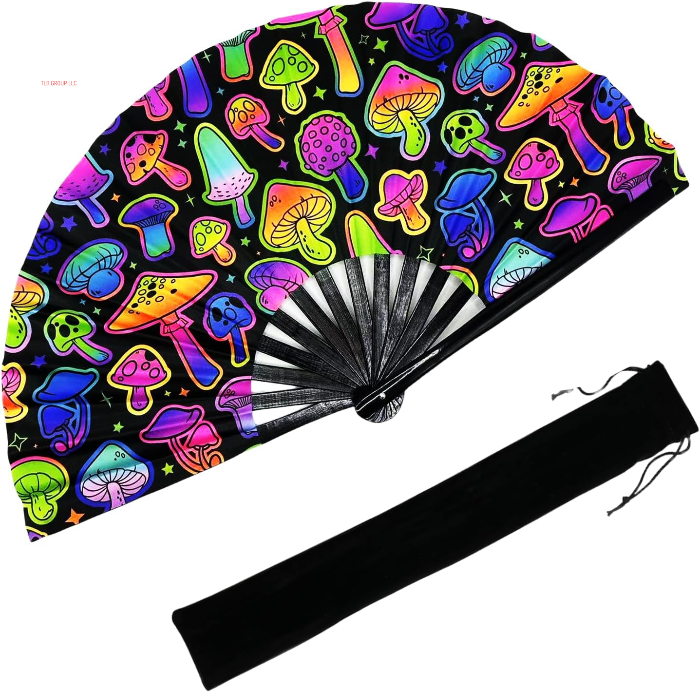 13‘’ UV Glow Large Rave Fan for Men Women, Popping Fan for Line Dancing, Decorative Folding Hand Fan for Party, Home Decoration, Gift, Music Festival Essential, EDM Rave Accessories (Waves)