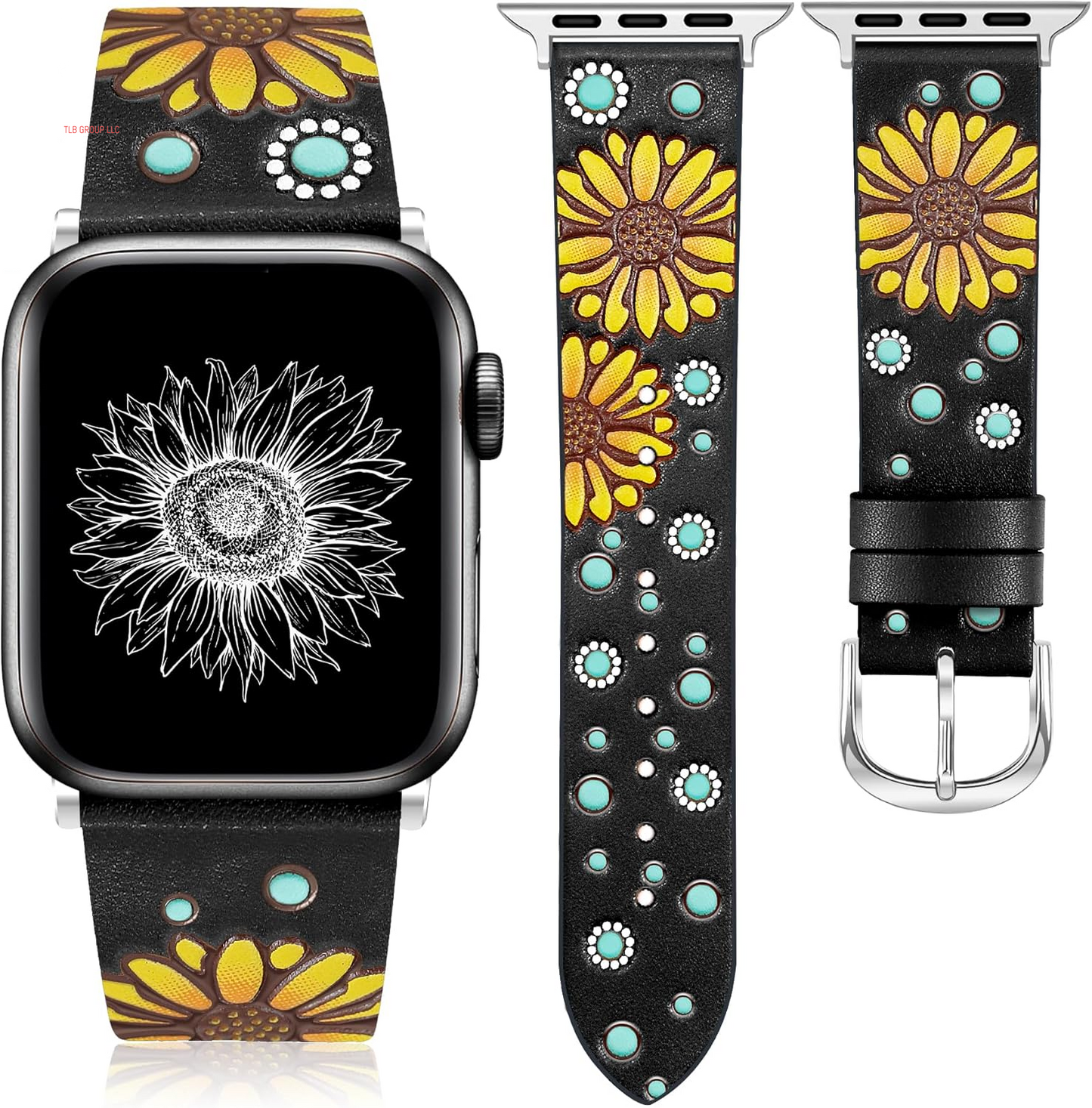 Geniuen Leather Band Compatible with Apple Watch Band 41/40/38/42Mm Women, Boho Western Embossed Floral Designer Leather Strap for Iwatch Series 10 9 8 7 6 5 4 3 2 1 SE Ultra/2, Orange