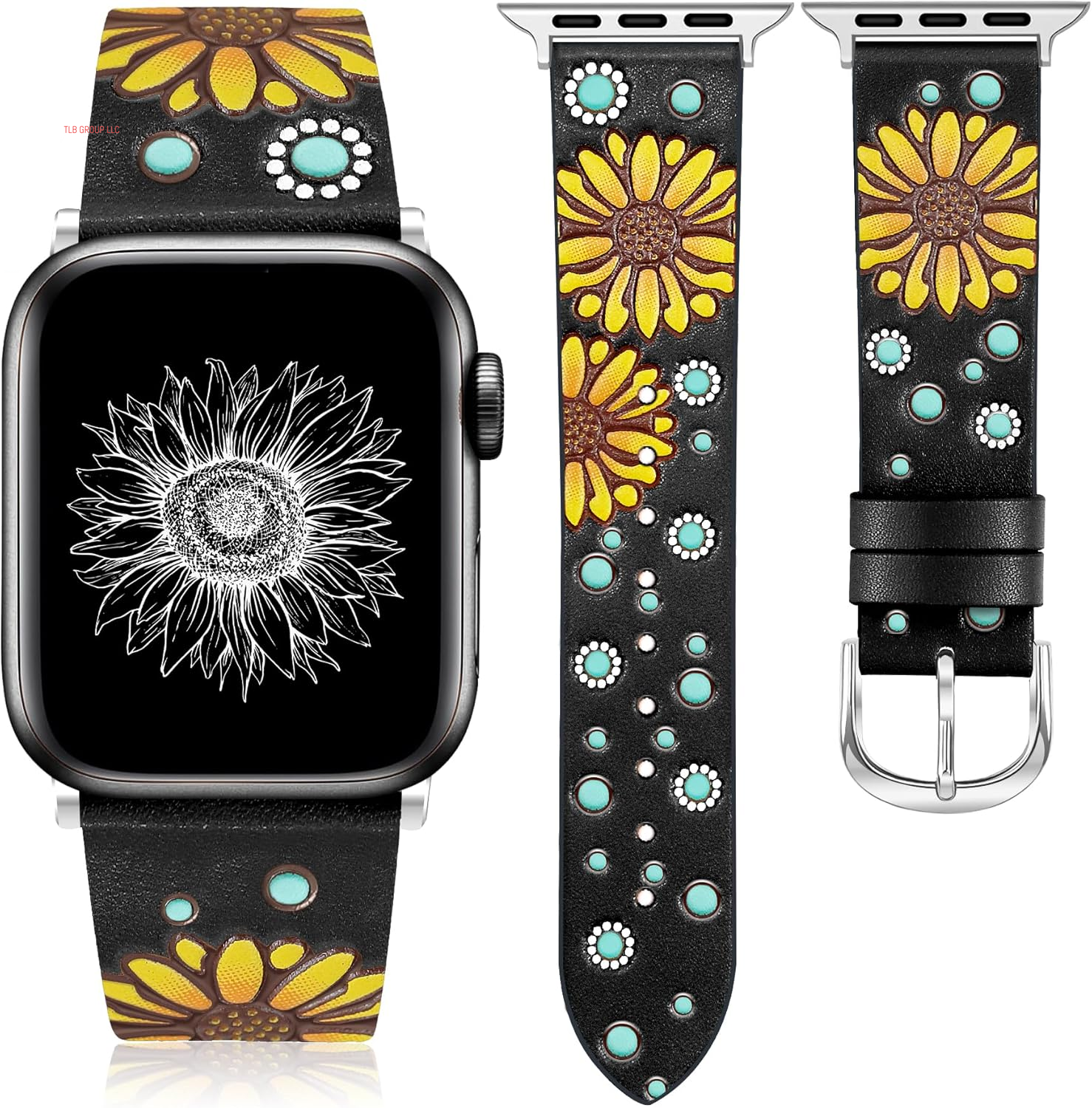 Geniuen Leather Band Compatible with Apple Watch Band 41/40/38/42Mm Women, Boho Western Embossed Floral Designer Leather Strap for Iwatch Series 10 9 8 7 6 5 4 3 2 1 SE Ultra/2, Orange