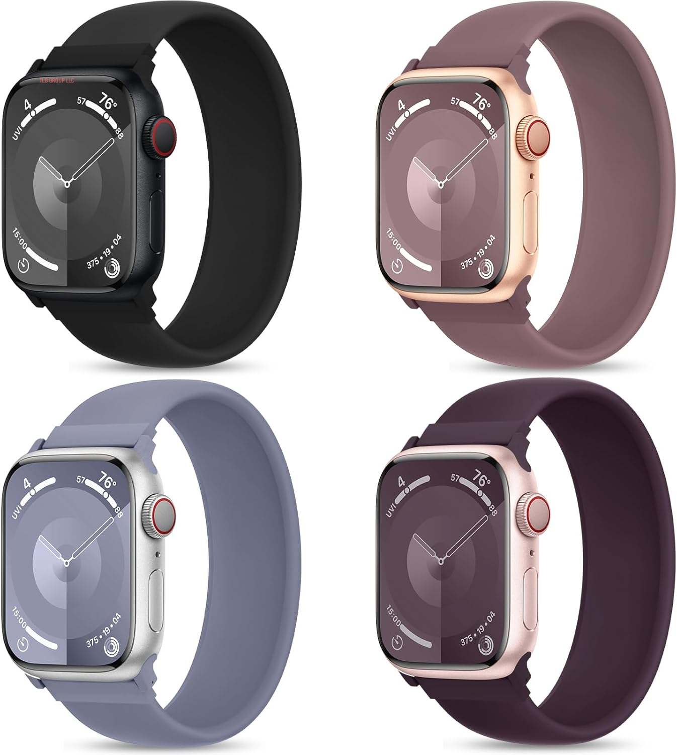 4 Pack Sport Solo Loop Bands Compatible with Apple Watch Band 40Mm 38Mm 41Mm 42Mm 44Mm 45Mm 49Mm 46Mm, Soft Silicone Waterproof Strap for Iwatch Bands Series 10 9 Ultra 8 7 6 5 4 3 2 1 SE Women Men