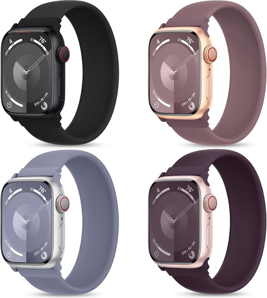 4 Pack Sport Solo Loop Bands Compatible with Apple Watch Band 40Mm 38Mm 41Mm 42Mm 44Mm 45Mm 49Mm 46Mm, Soft Silicone Waterproof Strap for Iwatch Bands Series 10 9 Ultra 8 7 6 5 4 3 2 1 SE Women Men