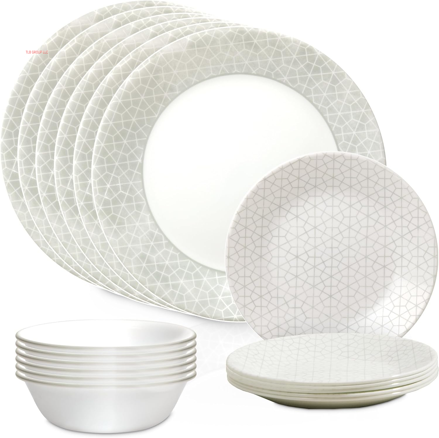 Vitrelle 18 Piece Glass Dinnerware Sets, Service for 6, Triple Layer Chip & Crack Resistant Glass Plate and Bowl Sets, Spring Blossom Green