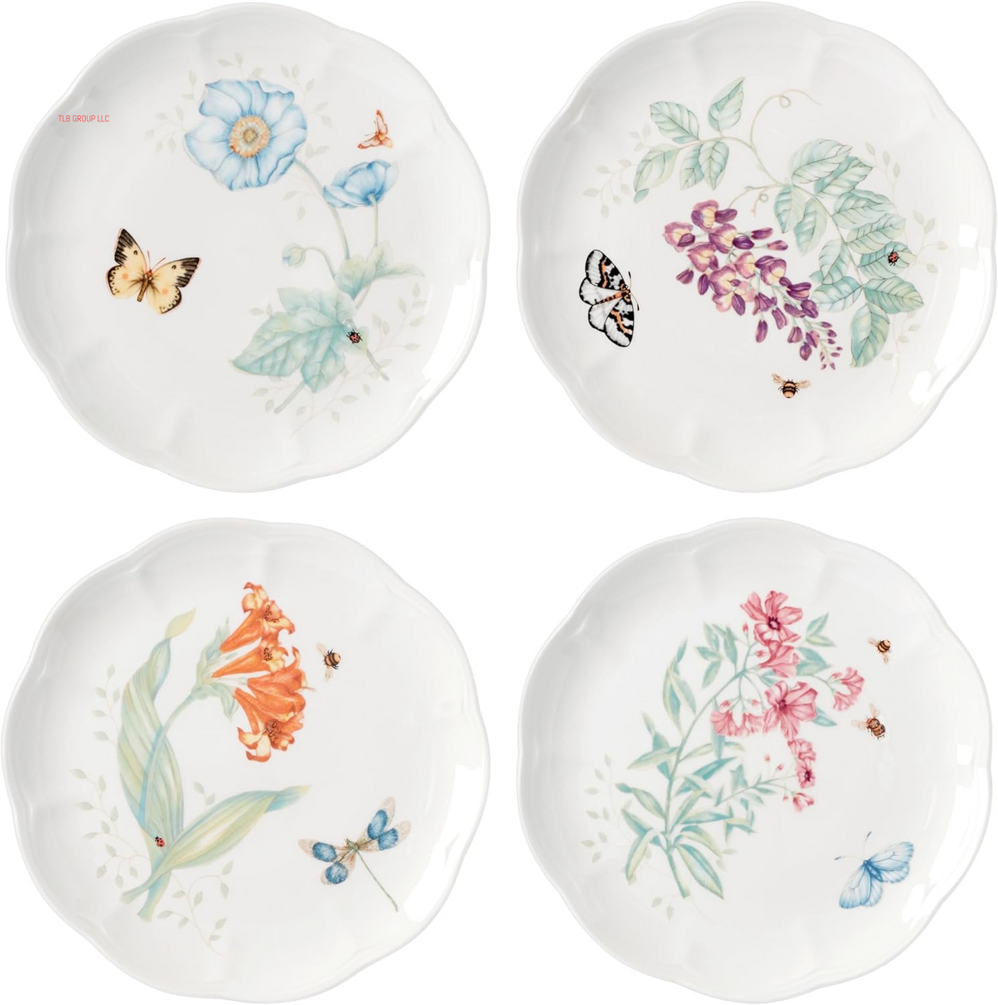 817046 Butterfly Meadow 6-Piece Tidbit Plate Set, White, 3.05 LB
