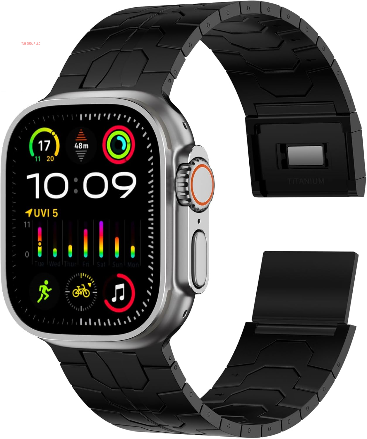 Full Titanium Band Compatible with Apple Watch Ultra 49Mm / Ultra 2 49Mm / Series 10 46Mm, 26Mm Wide Adjustable Links with Titanium Magnetic Clasp Connectors and DLC Coating