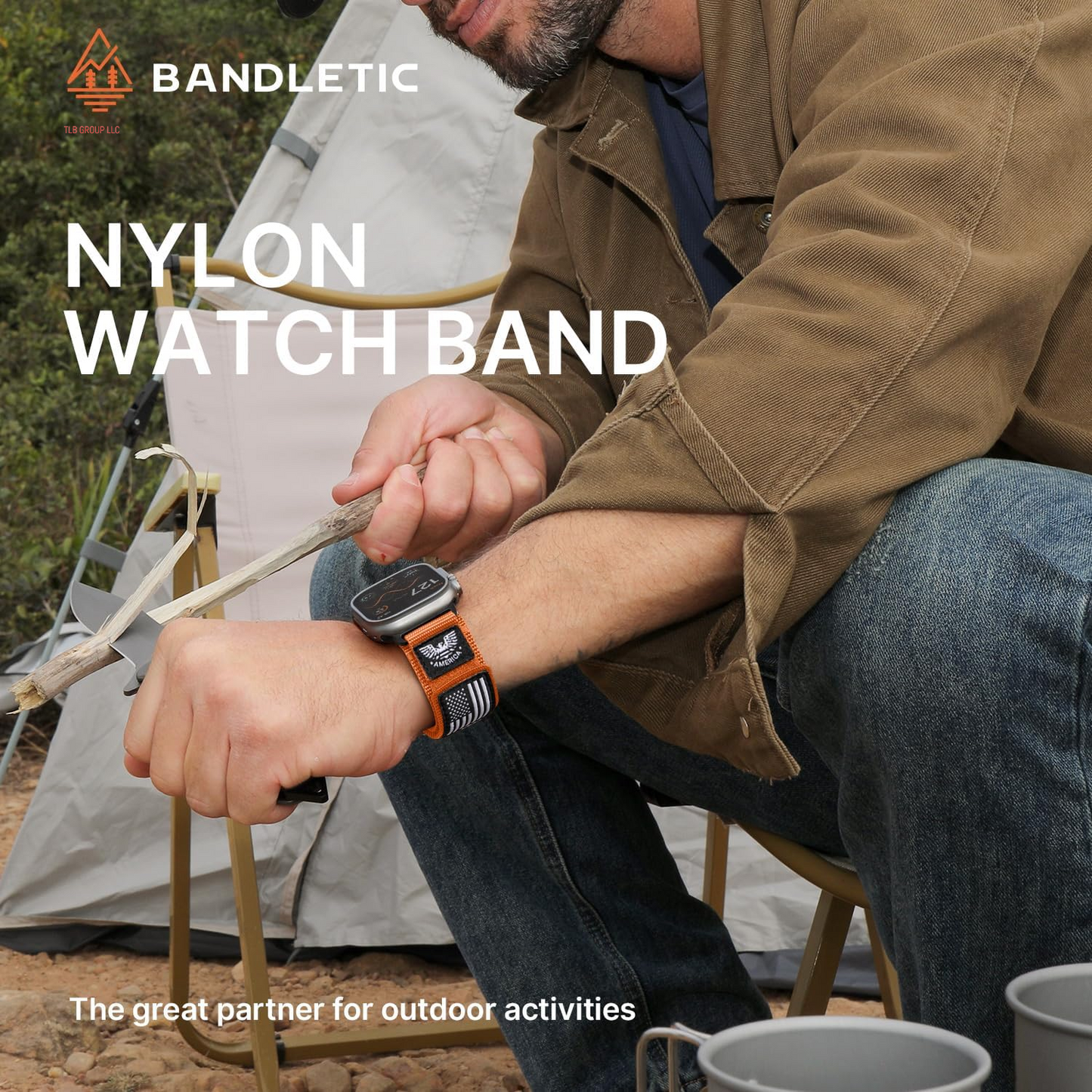 Nylon Bands Compatible with Apple Watch Band 49Mm 46Mm 44Mm 45Mm 42Mm(S3/2/1), Adjustable Breathable Rugged Durable Strap for Iwatch Bands Men Series 10/9/8/7/6/5/4 SE Ultra, Orange, Large