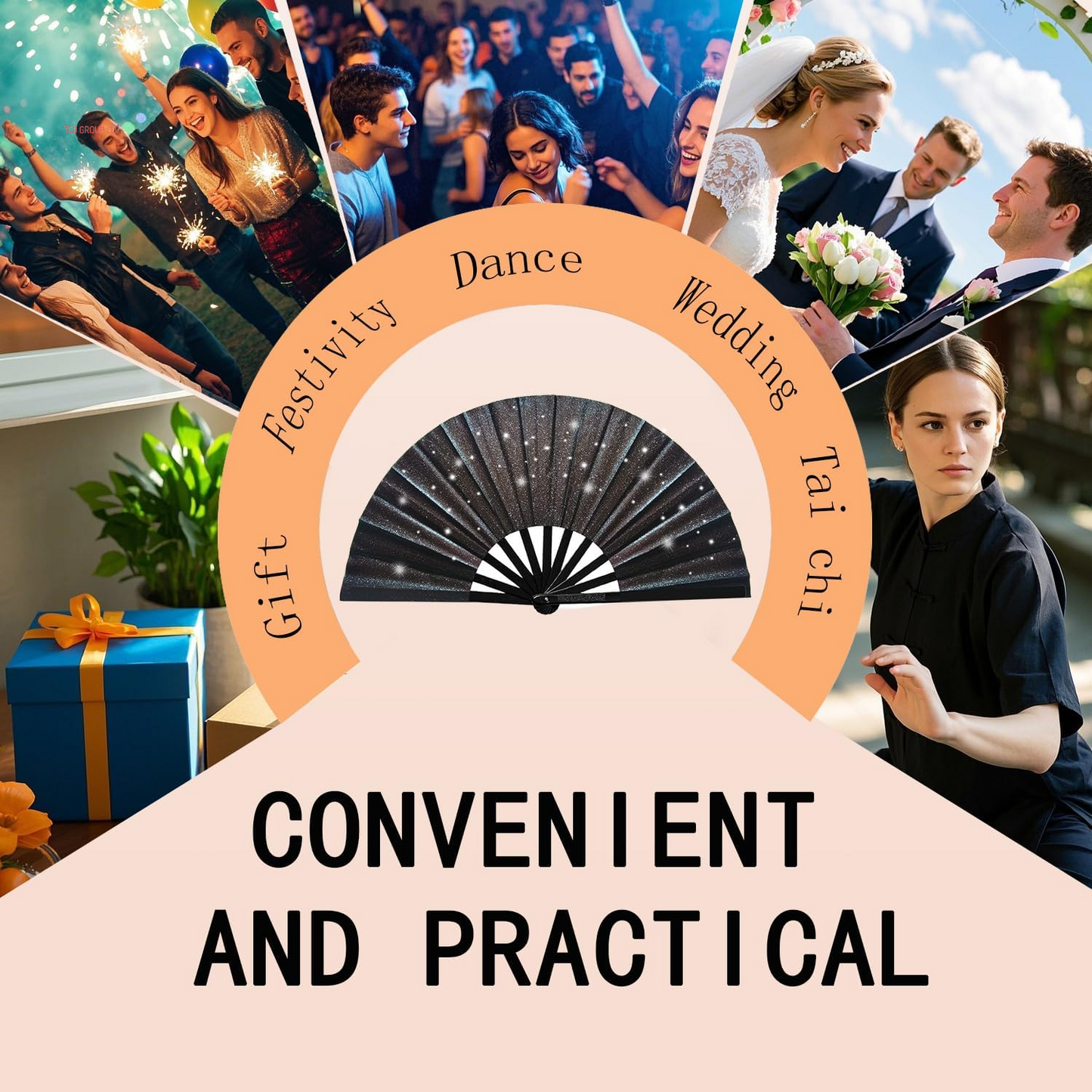 Boots on the Ground Fan, Glitter Large Folding Hand Fan, Line Dance Popping Fan for Home Decoration, EDM, Performance, Dance, Wedding, Music Festival, Club, Party & Present