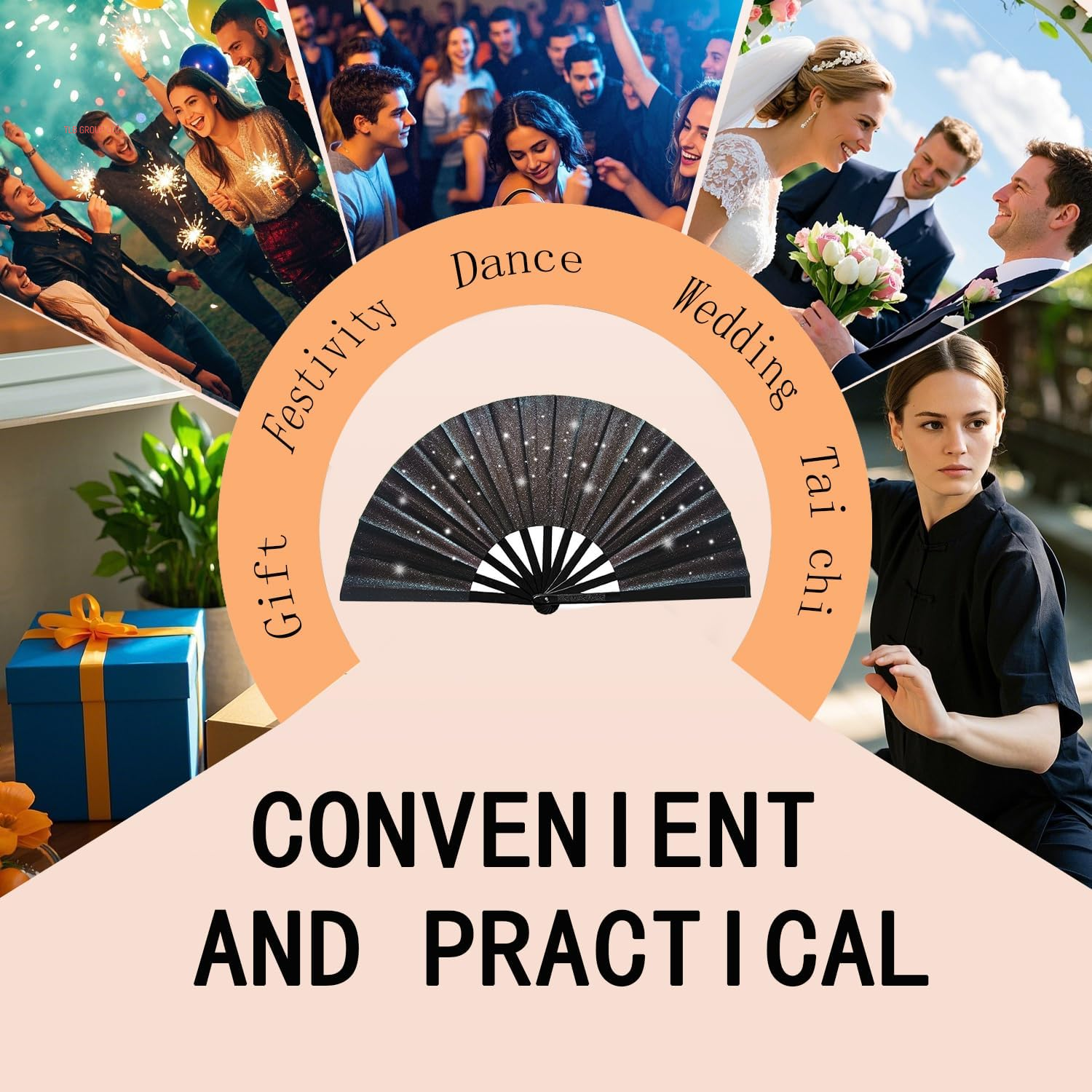 Boots on the Ground Fan, Glitter Large Folding Hand Fan, Line Dance Popping Fan for Home Decoration, EDM, Performance, Dance, Wedding, Music Festival, Club, Party & Present