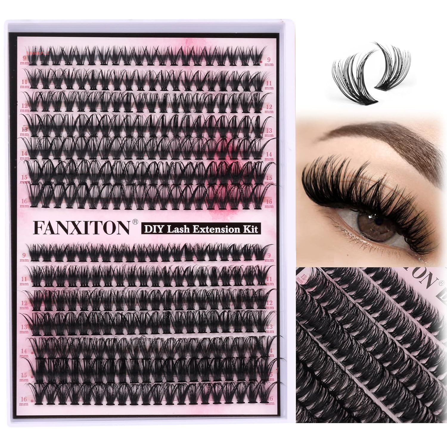 DIY Lash Extension Kit 40D+50D Volume Lash Clusters Kit with Lash Bond and Seal 280 Pcs Thick Individual Lashes 9-16 Mm D Mink Lashes Cluster, Lash Cluster Remover and Tweezers by
