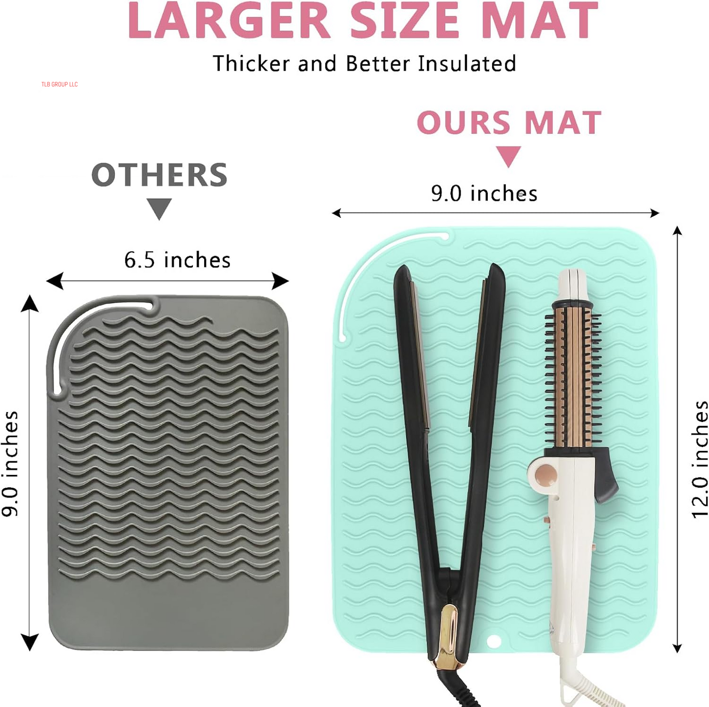 Larger Size Silicone Heat Resistant Mat for Curling Irons, Flat Irons, Hair Straightener and Other Hair Styling Tools, Portable Hot Tools Pad Cover for Travel Vanity Salon(12.0" X 9.0")