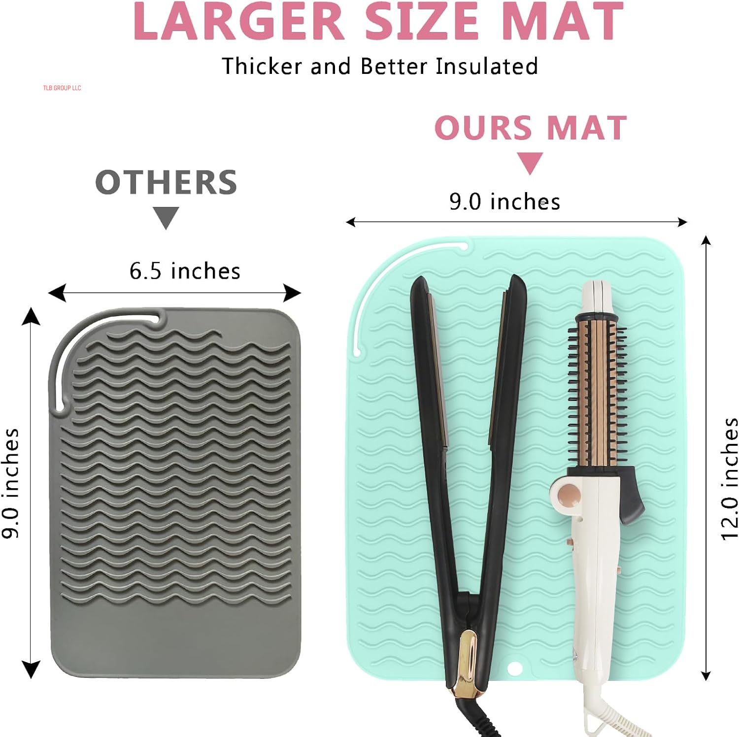 Larger Size Silicone Heat Resistant Mat for Curling Irons, Flat Irons, Hair Straightener and Other Hair Styling Tools, Portable Hot Tools Pad Cover for Travel Vanity Salon(12.0" X 9.0")