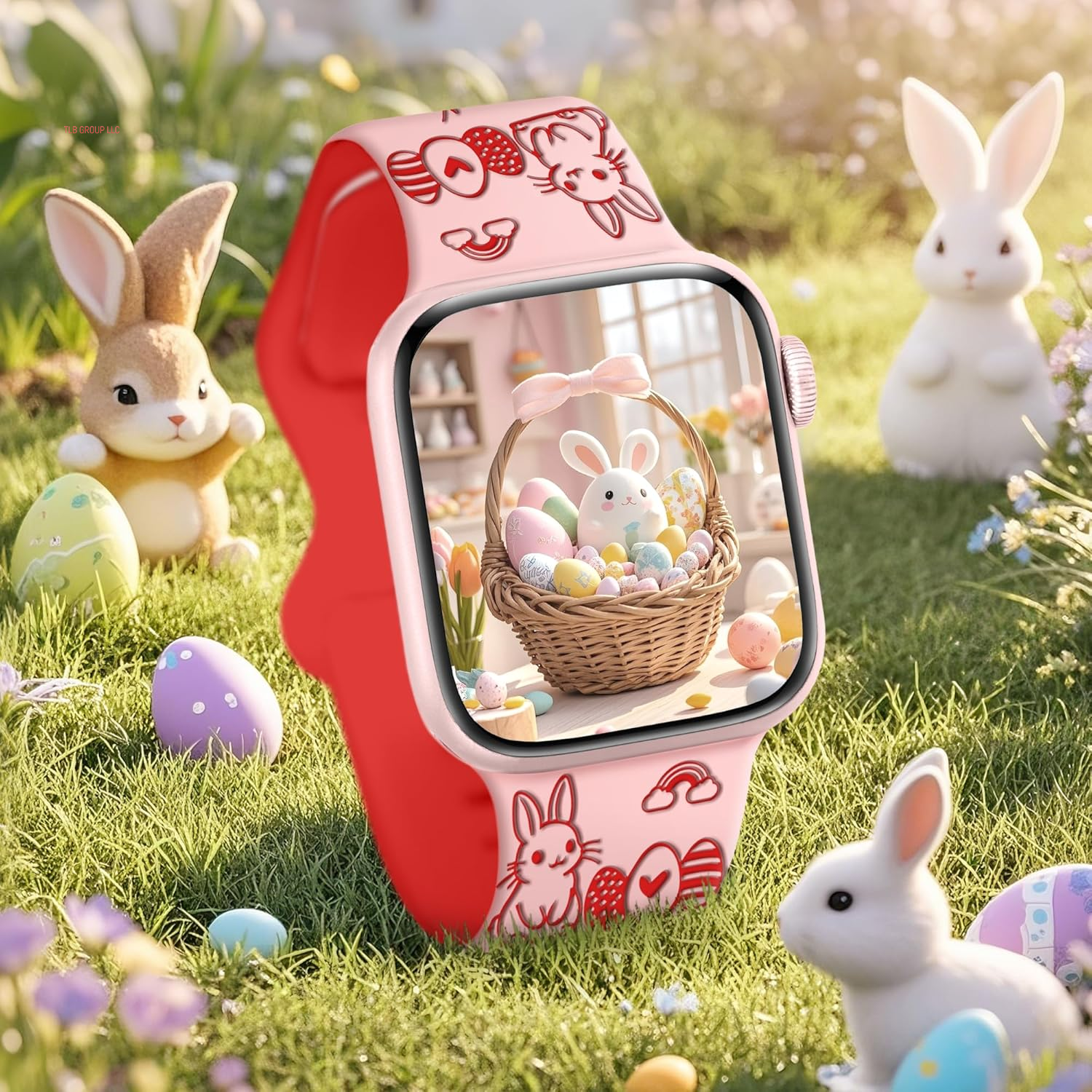 Easter Eggs Silicone Band for Apple Watch Bands 46Mm 45Mm 44Mm 49 42Mm(S3) Iwatch Bands Series 10 9 8 7 SE 6 5 4 3 Ultra for Women Men, Cute Fancy Dressy Designer Holiday Gift Engraved Strap-B