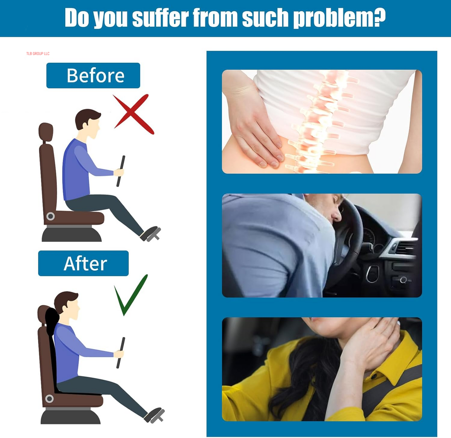 Set Truck Seat Cushion, Memory Foam Truck Seat Cushions for Truck Drivers, Semi Truck Truck Driver Seat Pad & Back and Neck Support Set, Semi Truck Driver Accessories (Black) TRUCK DRIVER