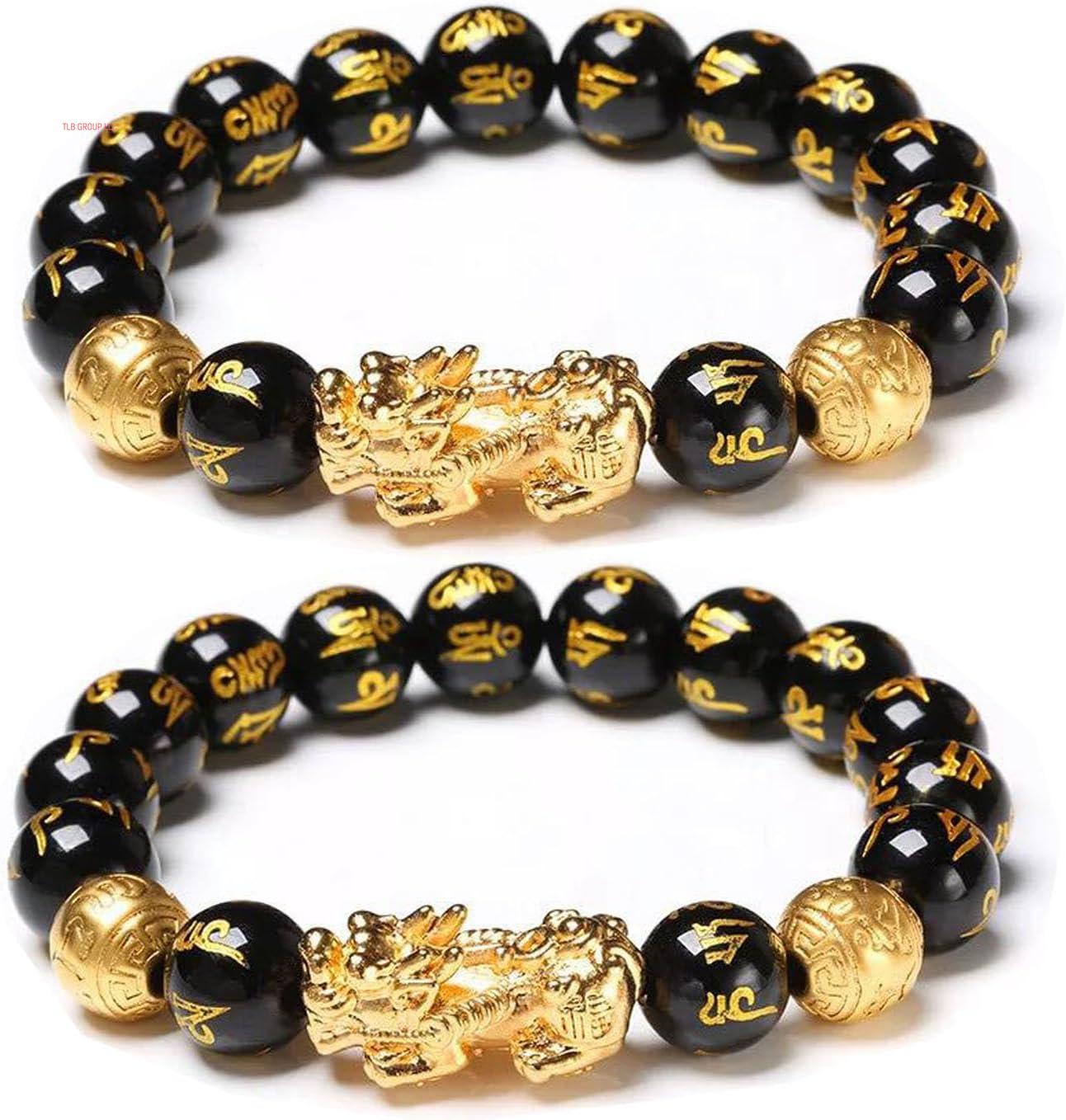Fengshui Wealth and Luck Bracelet, Feng Shui Black Obsidian Pixiu Wealth Bracelet Prosperity Buddha Beads Elastic Bracelets for Women Men Jewelry