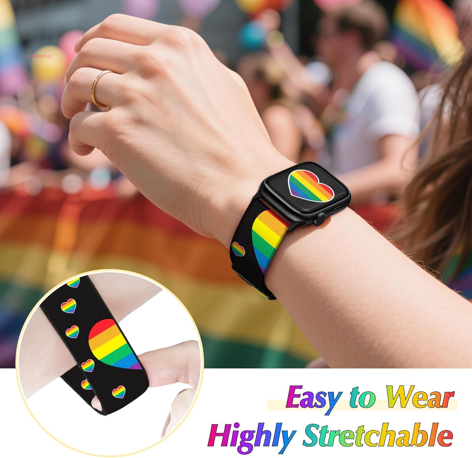 Pride Rainbow Stretchy Band for Apple Watch Bands 46Mm 45Mm 44Mm 49 42Mm(S3) for Women Men Iwatch Bands SE Series 10 9 8 7 6 5 4 3, Dressy Cute LGBTQ Elastic Nylon Loop for Apple Watch Band-A