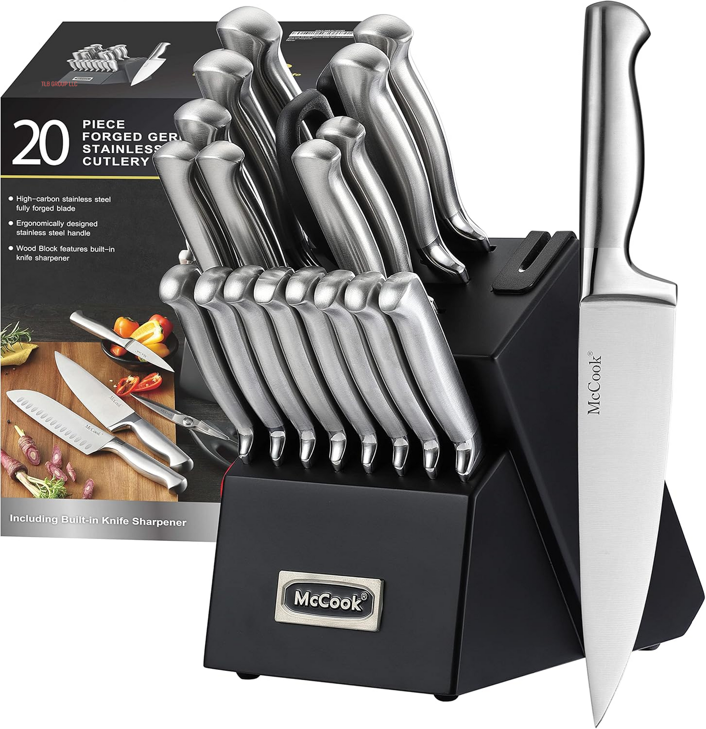 ® Knife Sets,German Stainless Steel Knife Block Sets with Built-In Sharpener