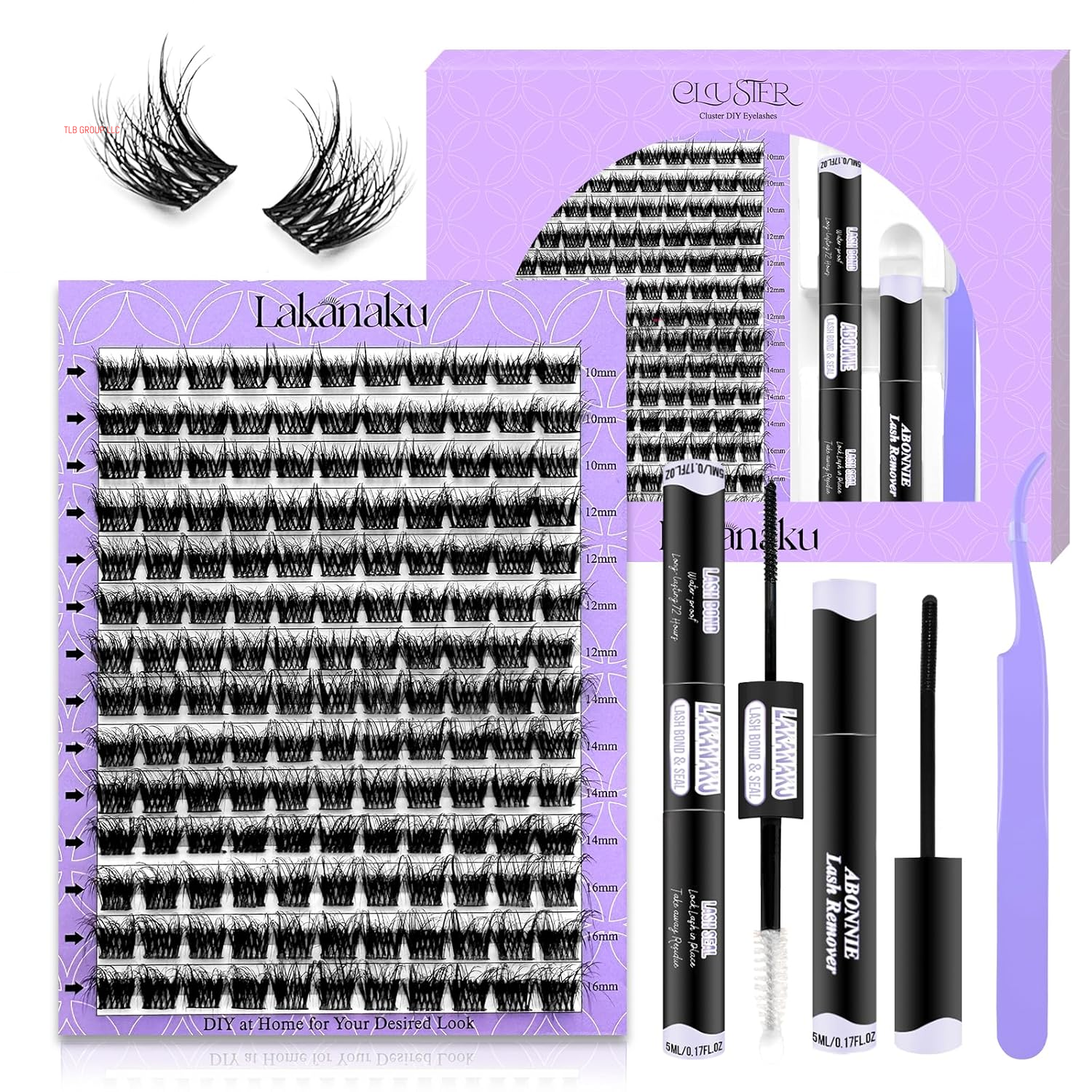 DIY Lash Extension Kit,280 Pcs Cluster Lash Extensions, 10-16Mm Mix Wispy Lash Clusters, 40D+50D D Curl Lash Clusters Kit with Bond and Seal and Tweezer and Remover,Fluffty Lash Extensions