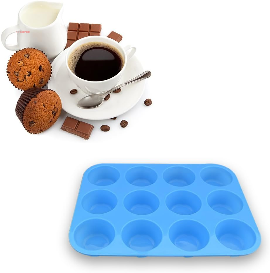 12-Cup Silicone Muffin Pan, Pack of 2 Non-Stick Muffin Molds, Baking Pan for Cupcake, Tarts, Egg Bites-Blue