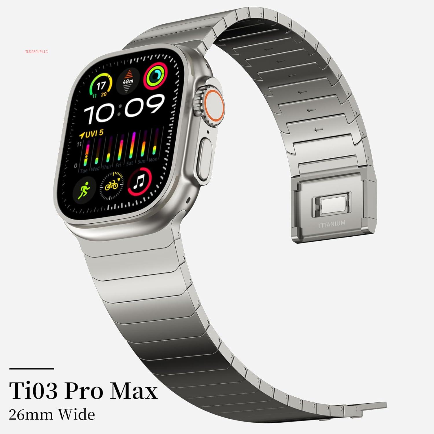 Full Titanium Band Compatible with Apple Watch Ultra 49Mm / Ultra 2 49Mm / Series 10 46Mm, 26Mm Wide Adjustable Links with Titanium Magnetic Clasp Connectors and DLC Coating