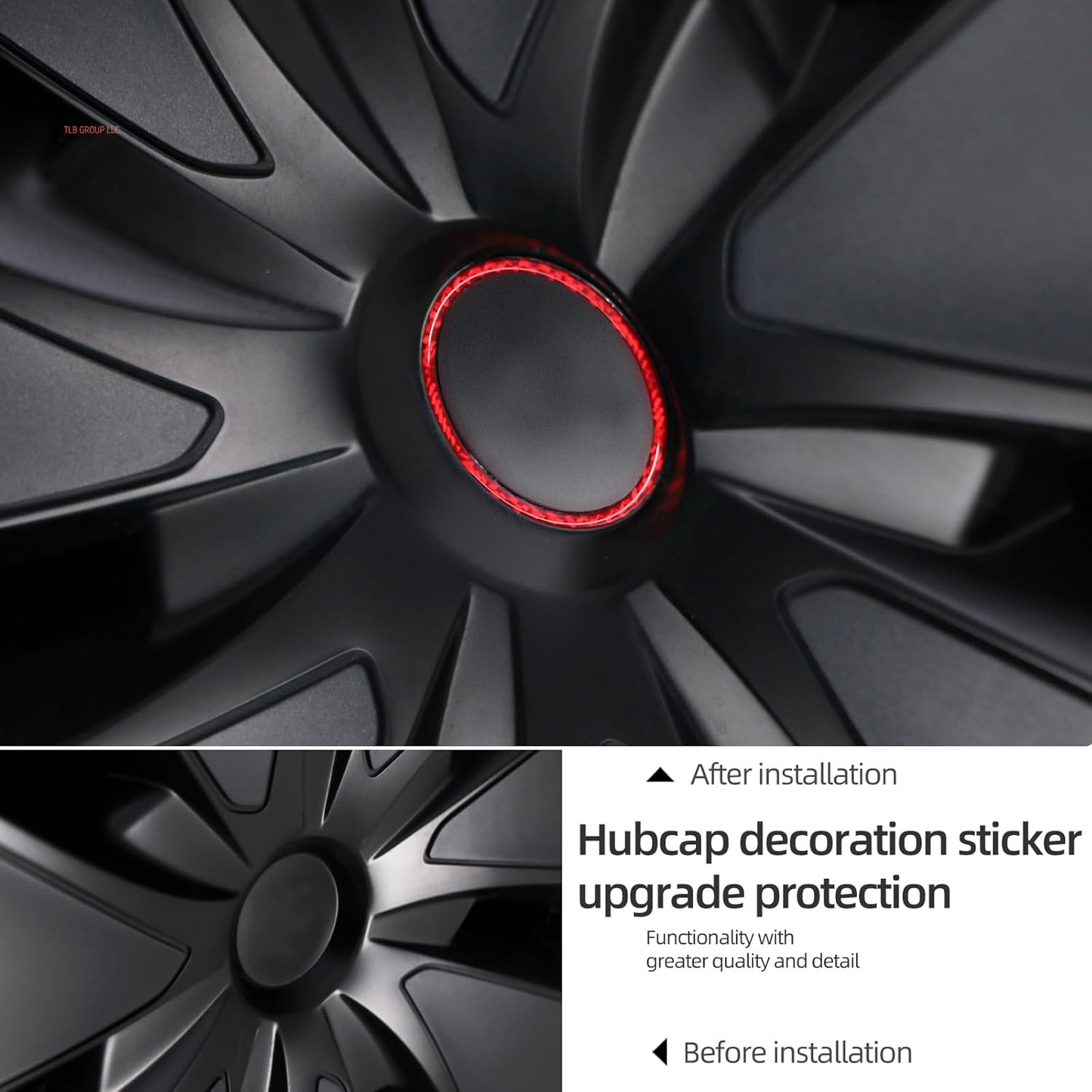 Car Wheel Center Decorative Ring Sticker Compatible with Tesla Model 3 Highland Model Y Juniper 2025-2020 Carbon Fiber Hubcaps Wheel Rim Frame Reflective Trim Accessories (Red)