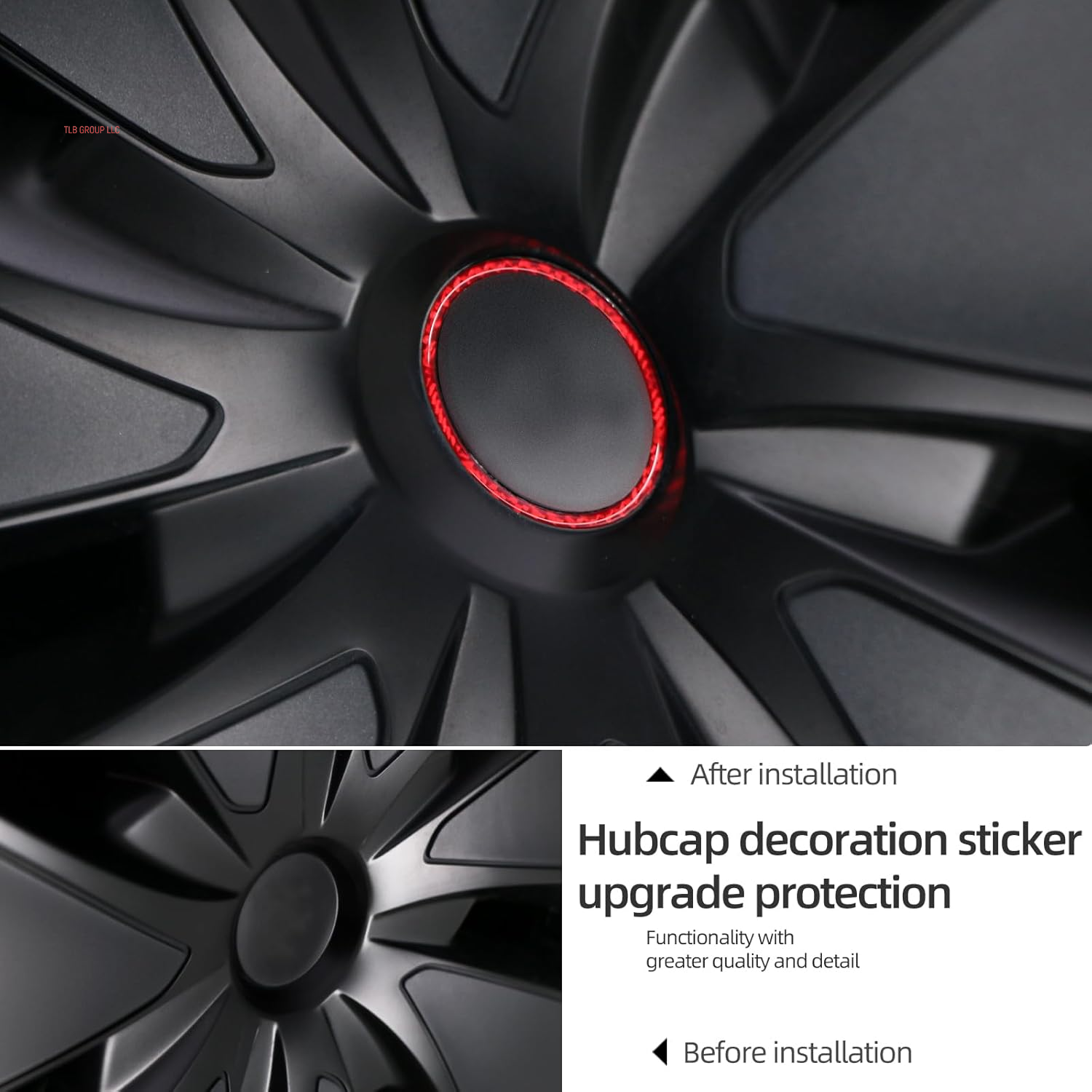 Car Wheel Center Decorative Ring Sticker Compatible with Tesla Model 3 Highland Model Y Juniper 2025-2020 Carbon Fiber Hubcaps Wheel Rim Frame Reflective Trim Accessories (Red)