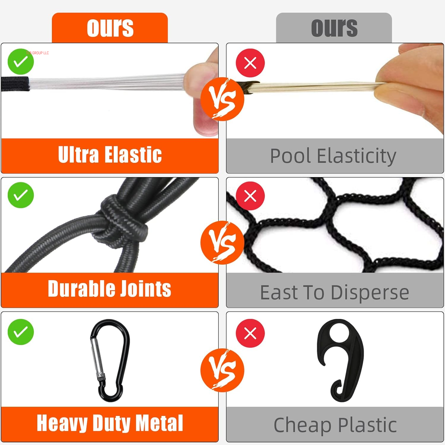 5’ X 7'Cargo Net for Pickup Truck Bed Stretches to 10' X 14' Heavy-Duty, Mesh Square Latex Bungee Netting with 14 Metal Carabiners + 14 Hooks- Compatible with Ford, Dodge RAM, Chevy, Toyota