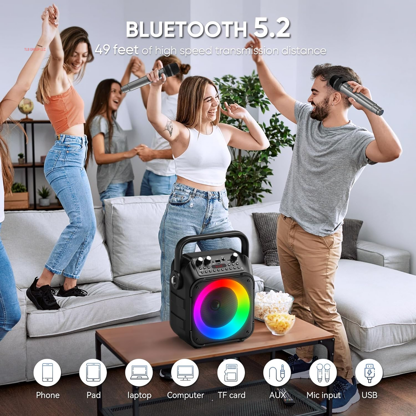 Karaoke Machine, Portable Bluetooth Speaker with 2 Wireless Microphones for Adults & Kids with Lights, Karaoke Microphone with PA System Supports USB/TF/REC/FM/AUX for Home Party Home System Packages