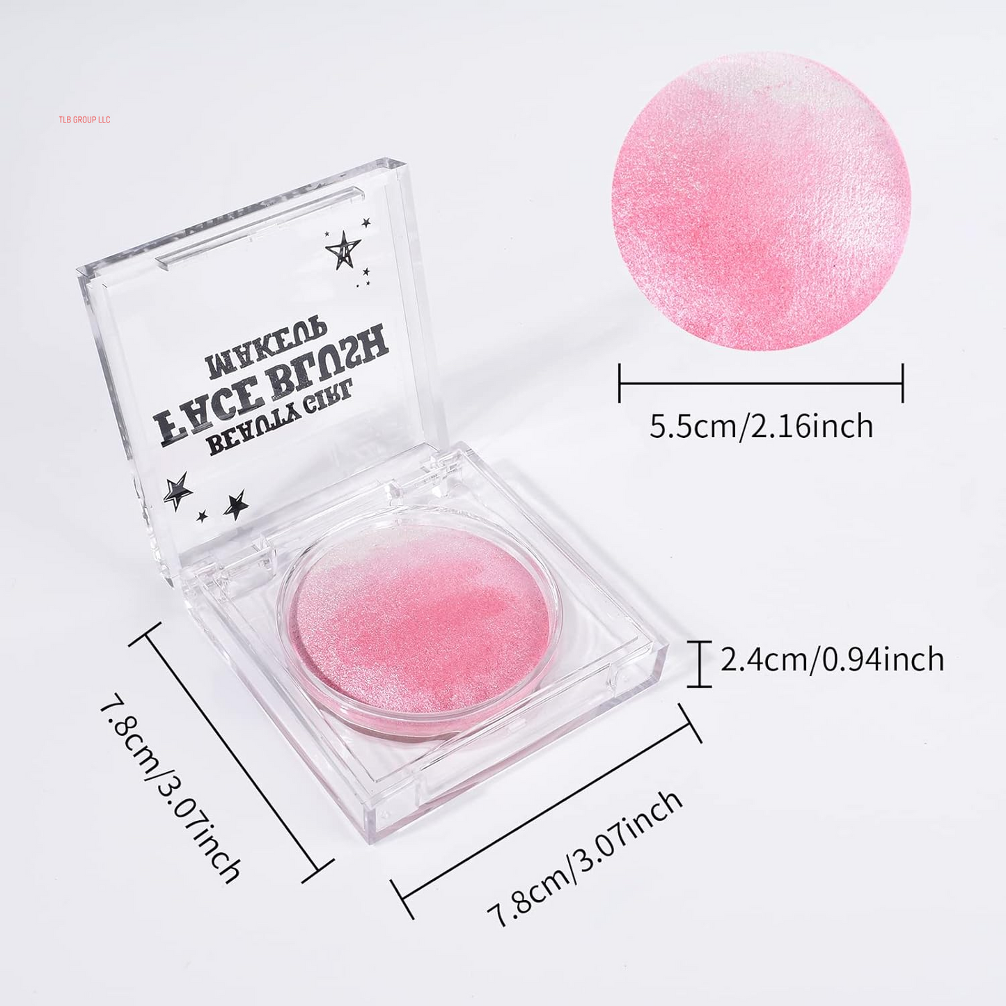 Pink Baked Blush, Pink Glow Powder for Blush and Highlighter, High Glossy Finish, Lightweight Blendable Shimmer Blusher, Multiuse Baked Powder, 0.53 Oz