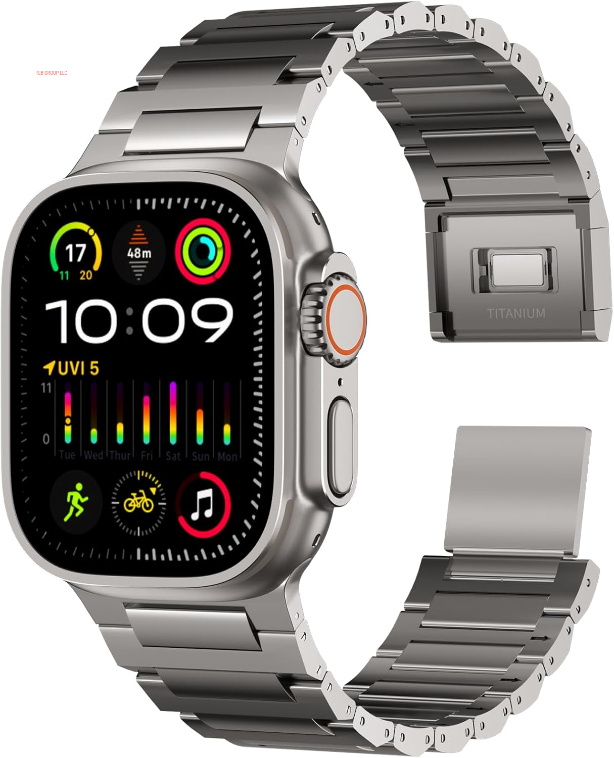 Full Titanium Band Compatible with Apple Watch Ultra 49Mm / Ultra 2 49Mm / Series 10 46Mm, 26Mm Wide Adjustable Links with Titanium Magnetic Clasp Connectors and DLC Coating