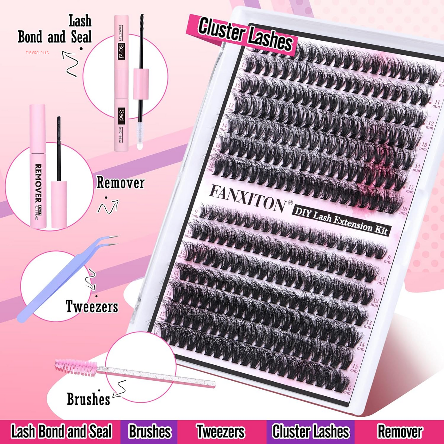 DIY Lash Extension Kit 40D+50D Volume Lash Clusters Kit with Lash Bond and Seal 280 Pcs Thick Individual Lashes 9-16 Mm D Mink Lashes Cluster, Lash Cluster Remover and Tweezers by