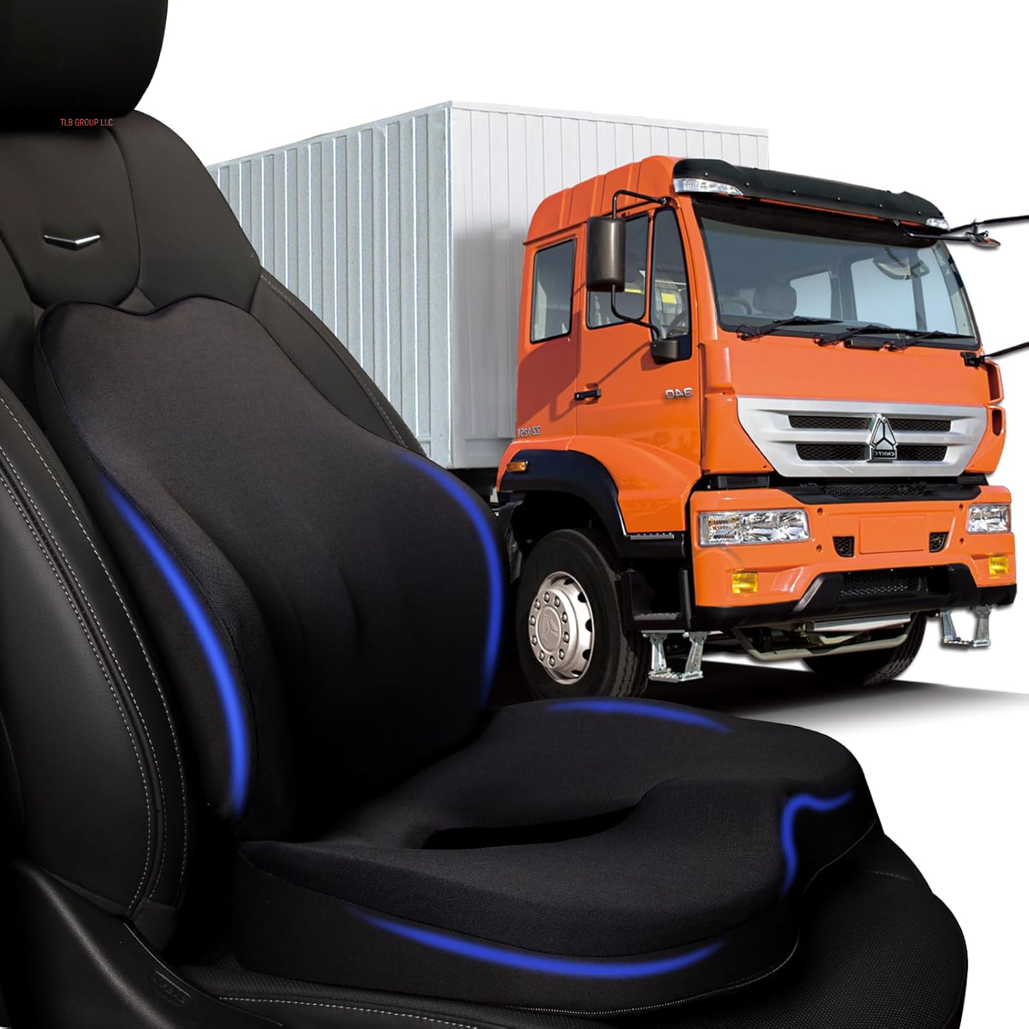 Truck Seat Cushion, 2PC 100% Memory Foam Seat Cushion for Truck Driver, Truck Driver Seat Cushion & Back Support, Semi Truck Accessories for Men -Seat Cushion-18X14.5X3.5In, Lumbar Cushion-16.5X15.4X5 TRUCK DRIVER
