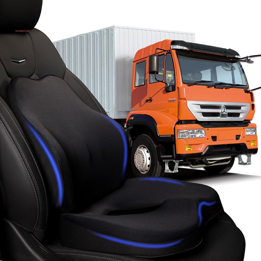 Truck Seat Cushion, 2PC 100% Memory Foam Seat Cushion for Truck Driver, Truck Driver Seat Cushion & Back Support, Semi Truck Accessories for Men -Seat Cushion-18X14.5X3.5In, Lumbar Cushion-16.5X15.4X5 TRUCK DRIVER