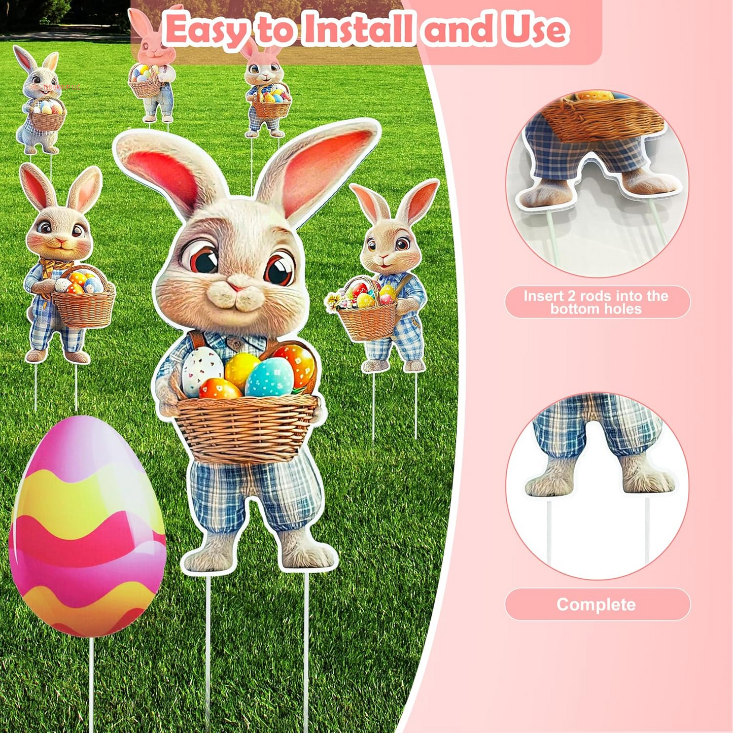 16 PCS Easter Bunny Decorations Outdoor, Easter Yard Signs Bunny and Eggs with Stakes for Home Decor, Waterproof Garden Lawn Spring Signs