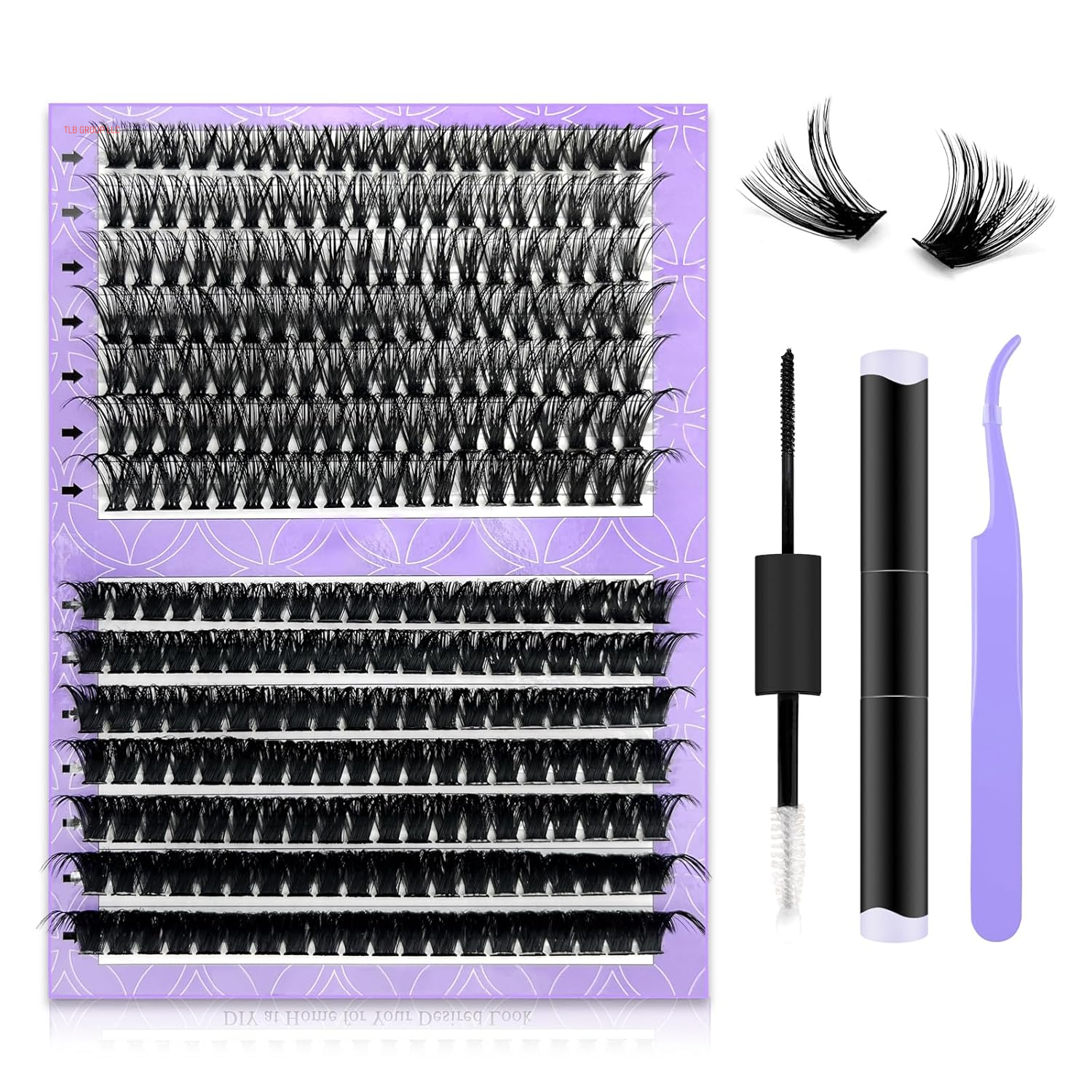DIY Lash Extension Kit,280 Pcs Cluster Lash Extensions, 10-16Mm Mix Wispy Lash Clusters, 40D+50D D Curl Lash Clusters Kit with Bond and Seal and Tweezer and Remover,Fluffty Lash Extensions
