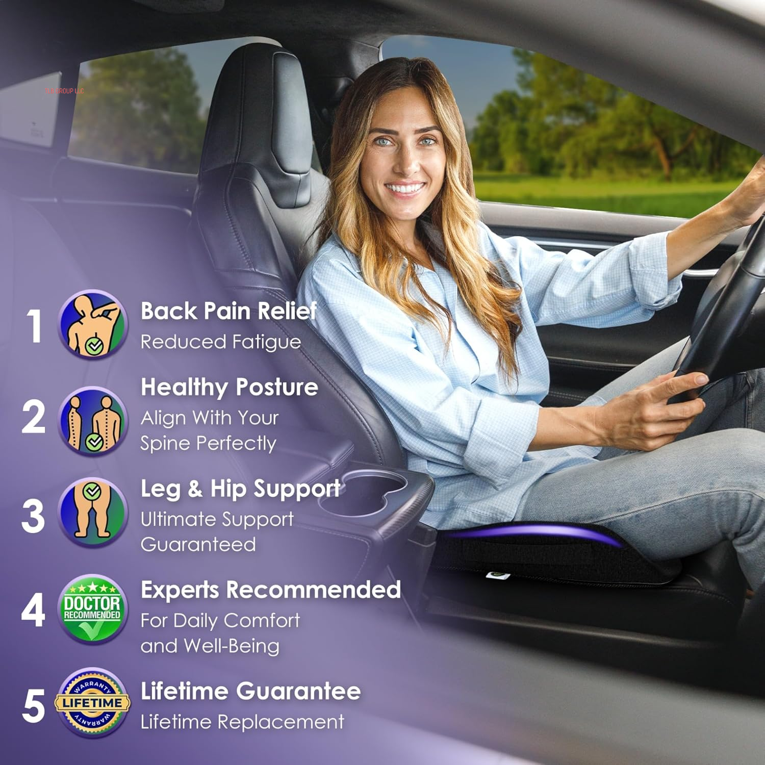 Memory Foam Car Seat Cushion for Back Pain Relief – 2025 Upgraded Car Cushions for Driving & Tailbone Pain. Non-Slip Pressure Relief Seat Pad for Truck Driver Essentials with Extra Cover (Black) TRUCK DRIVER