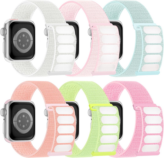 6 Pack Sport Nylon Loop Band Compatible with Apple Watch Bands 38Mm 40Mm 41Mm 42Mm 44Mm 45Mm 46Mm 49Mm for Women Men, Adjustable Breathable Braided Straps for Iwatch Series 10/9/8/7/6/5/4/3/Se/Ultra