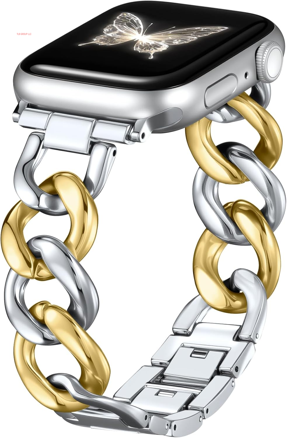 Gold Band Compatible with Apple Watch Bands for Women 40Mm 38Mm 41Mm 42Mm 44Mm 45Mm 46Mm, Metal Chain Link Steel Replacement Accessories Bracelet for Iwatch Bands Series 10 9 8 7 6 5 4 3 2 1 SE