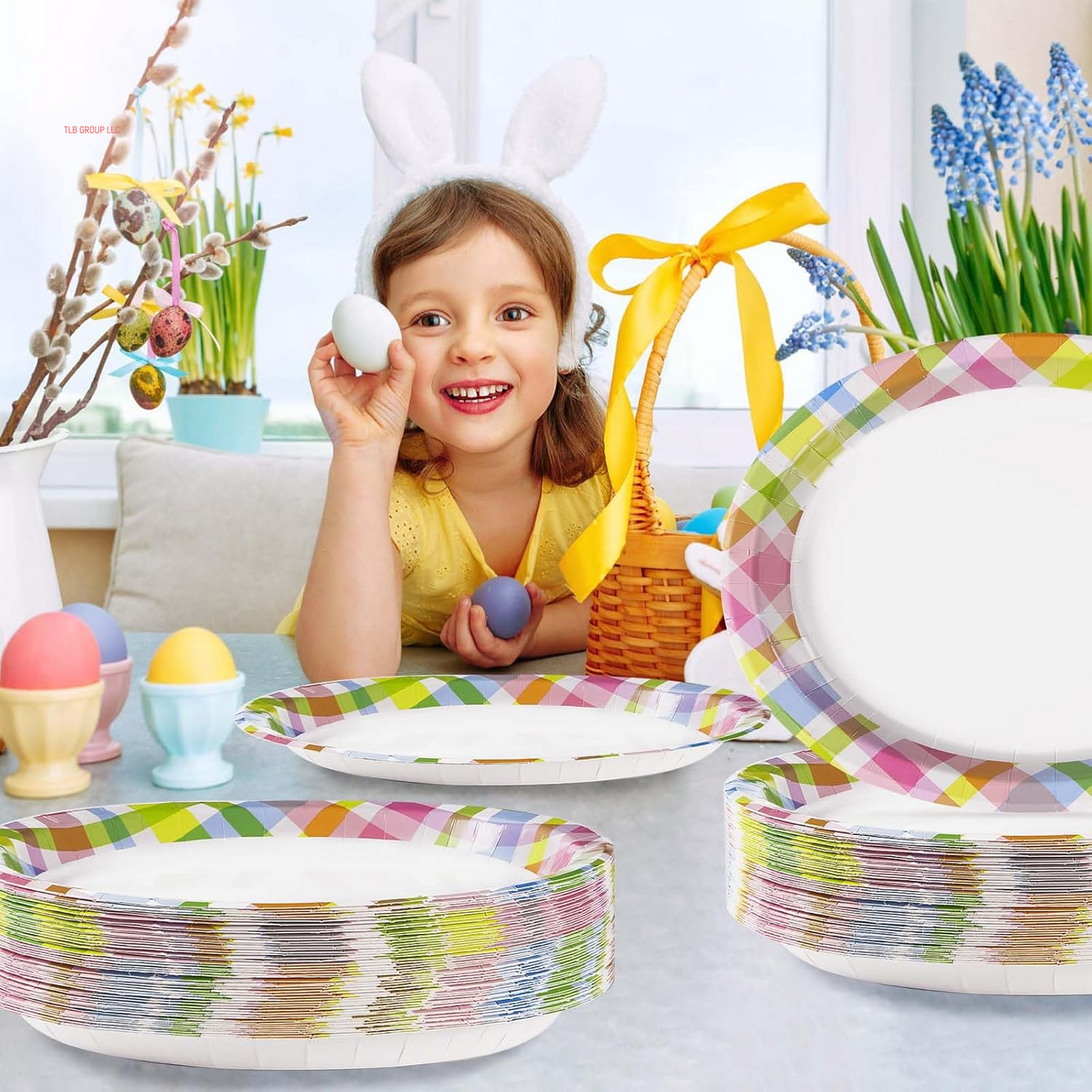50Pcs Easter Oval Paper Plates 10" X 12" Large Disposable Heavy Duty Color Easter Buffalo Plaid Checkered Paper Platters Spring Rainbow Dessert Plates for Holiday Dinner Birthday Party Supplies