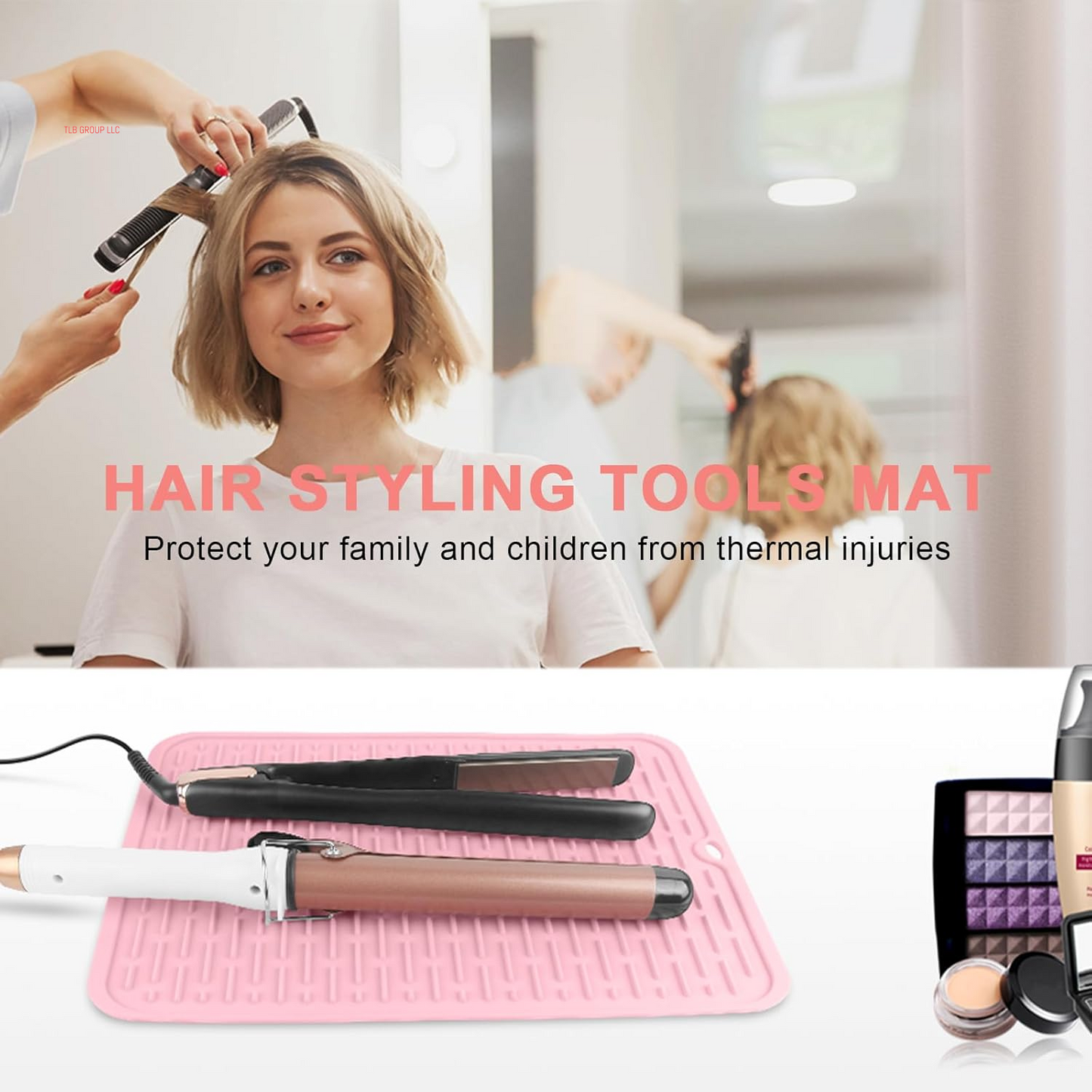 Oversize Silicone Heat Resistant Mat for Hair Tools, Curling Iron Mat, Hot Tools Holder, Portable Flat Iron Hair Straightener Pad Cover for Travel Vanity Salon(14.2" X 11.0")