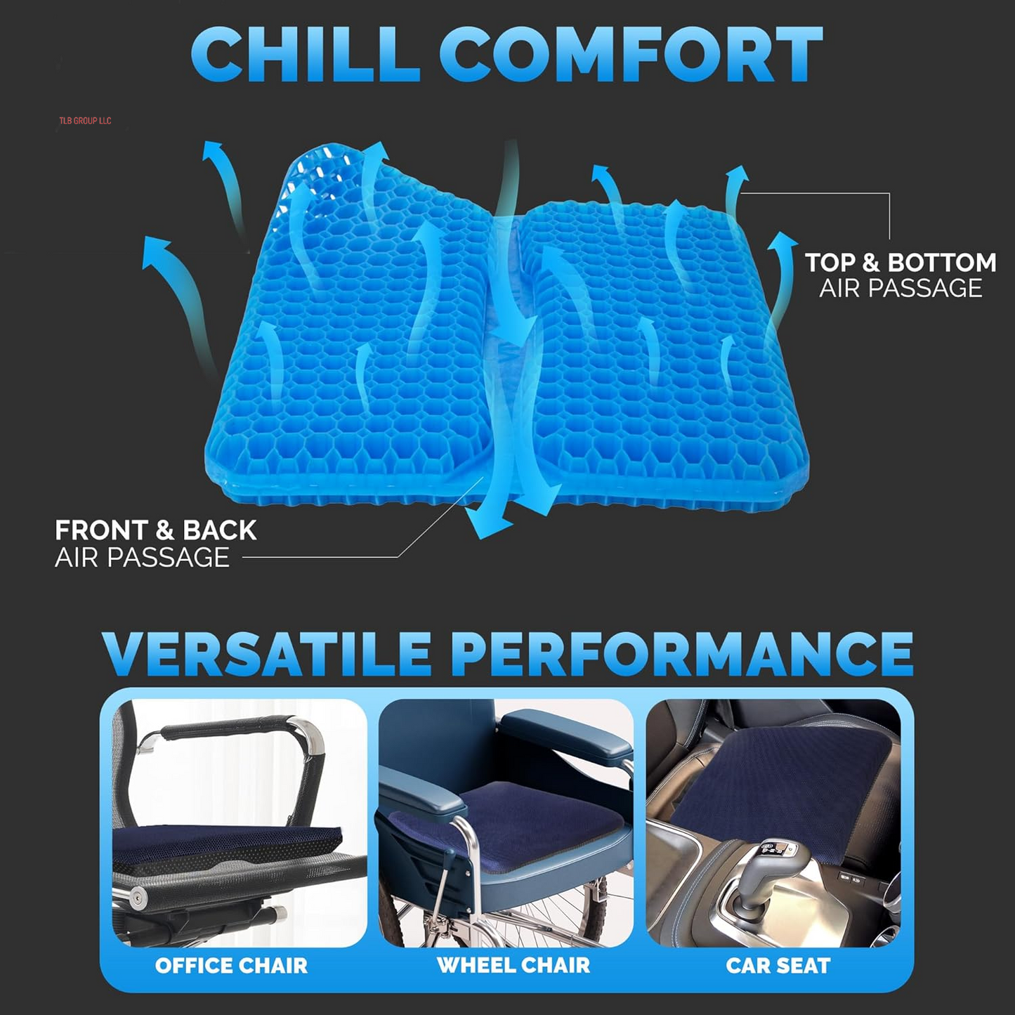 Gel Seat Cushions for Long Sitting- Extra Large & Ultra Thick(2" Inch)- Office Chair Cushion for Pressure Relief, Sciatica, Hip & Back Pain- Car Seat, Wheelchair, Truck Driver Seat - Non-Slip Ties TRUCK DRIVER