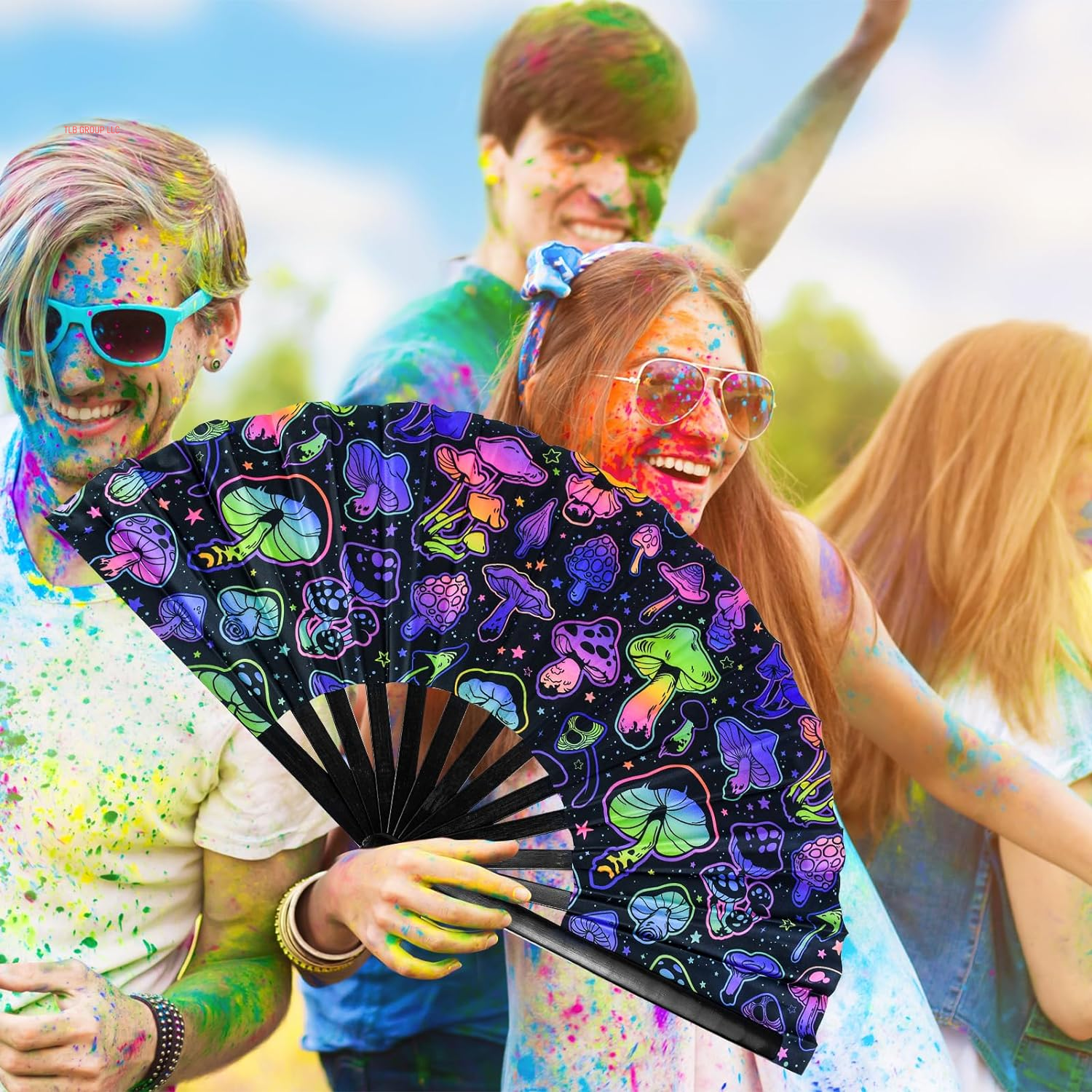 Rave Folding Fan, Large Rave Clack Folding Hand Fan UV Glow Popping Handheld Foldable Silk Fan for Music Party Drag Queene Dance Performance Decoration Gift