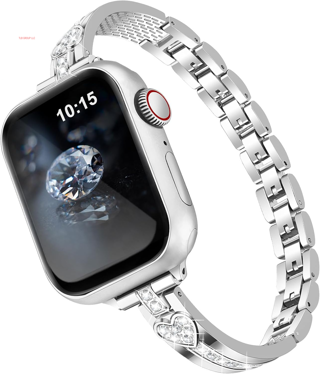Bling Diamond Band Compatible with Apple Watch Bands Women 38Mm 40Mm 31Mm 42Mm 44Mm 45Mm 46Mm 49Mm Series 10 9 8 7 6 5 4 3 2 1 Se,Sparkle Love Heart Dressy Bracelet Metal Strap for Iwatch Band