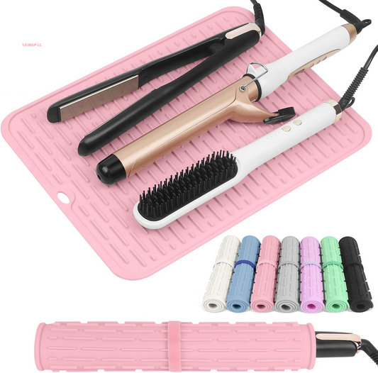 Oversize Silicone Heat Resistant Mat for Hair Tools, Curling Iron Mat, Hot Tools Holder, Portable Flat Iron Hair Straightener Pad Cover for Travel Vanity Salon(14.2" X 11.0")