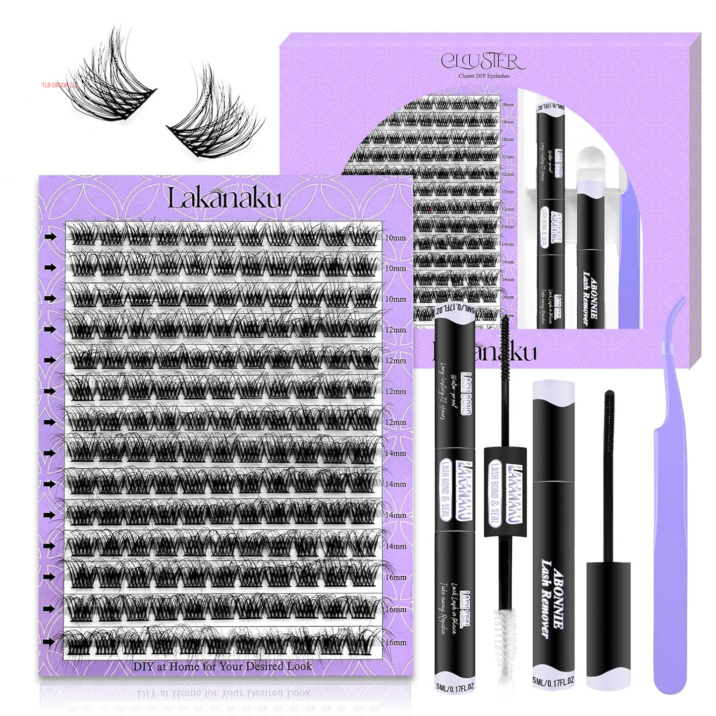 DIY Lash Extension Kit,280 Pcs Cluster Lash Extensions, 10-16Mm Mix Wispy Lash Clusters, 40D+50D D Curl Lash Clusters Kit with Bond and Seal and Tweezer and Remover,Fluffty Lash Extensions