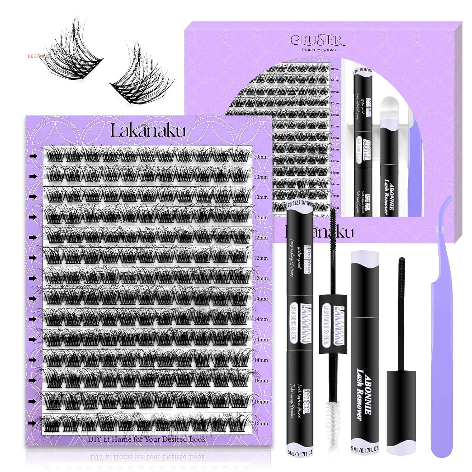 DIY Lash Extension Kit,280 Pcs Cluster Lash Extensions, 10-16Mm Mix Wispy Lash Clusters, 40D+50D D Curl Lash Clusters Kit with Bond and Seal and Tweezer and Remover,Fluffty Lash Extensions