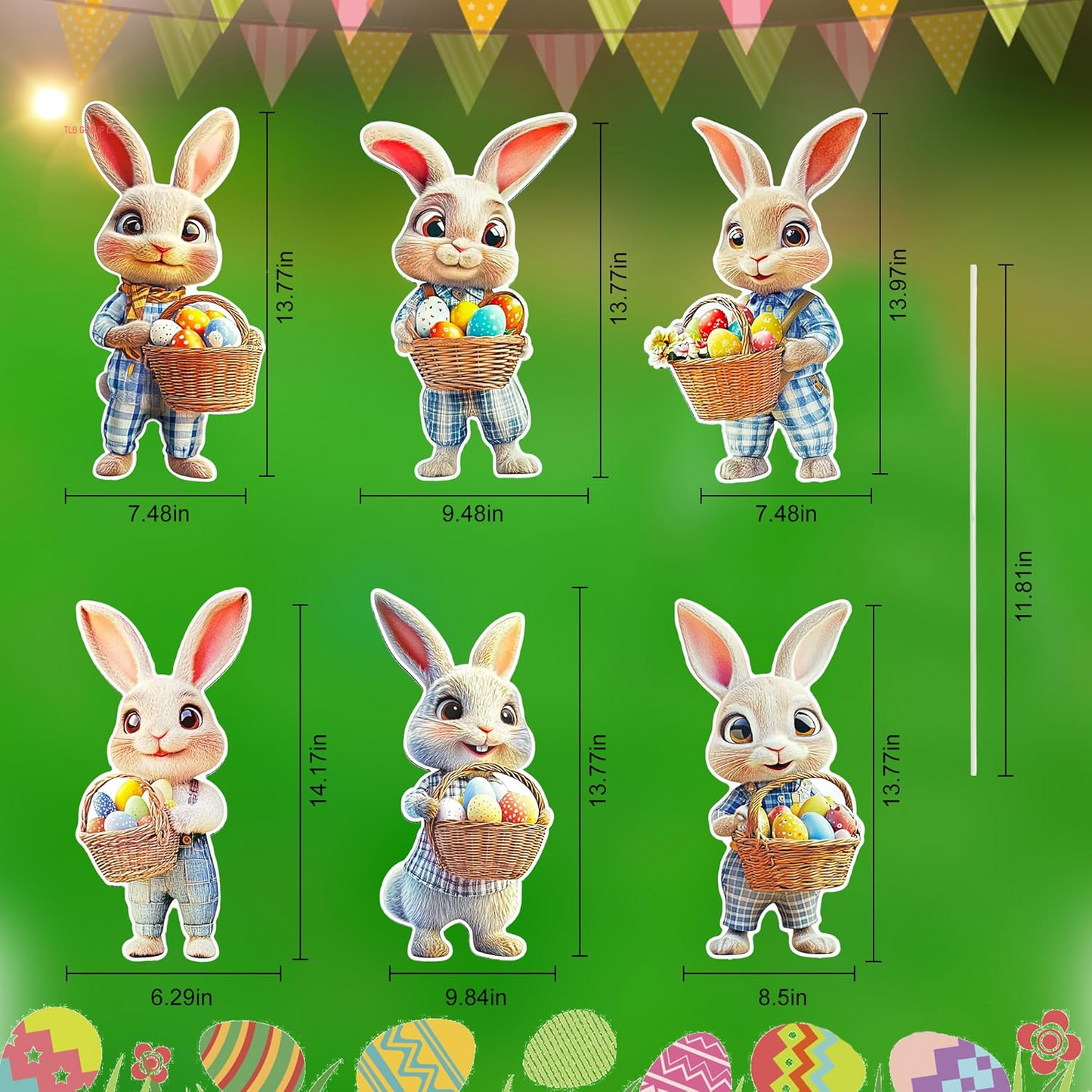 16 PCS Easter Bunny Decorations Outdoor, Easter Yard Signs Bunny and Eggs with Stakes for Home Decor, Waterproof Garden Lawn Spring Signs