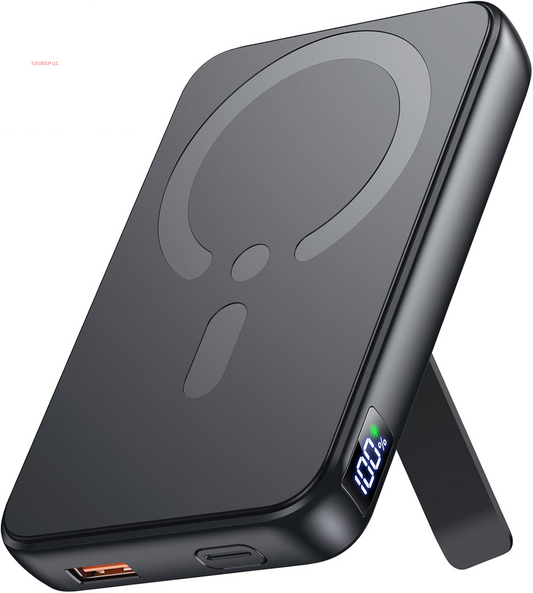 For Magsafe Portable Charger, 12000Mah Wireless Magnetic Power Bank with Stand and USB C In/Out Fast Charging, for Magsafe Battery Pack Compatible with Iphone 15/14/13/12 Pro/Pro Max Series-Black